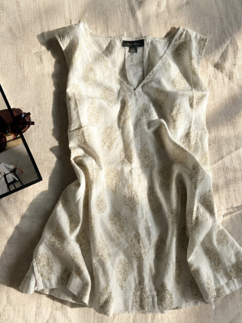 Ivory Linen Peplum Top Tunic Style & Co Sleeveless V Neck Size PXL